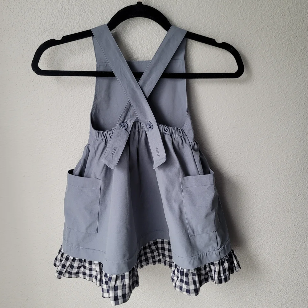 The Sunday Collective Backyard Apron Dress Ruffle Hem Size 4Y In Flint Stone NWT